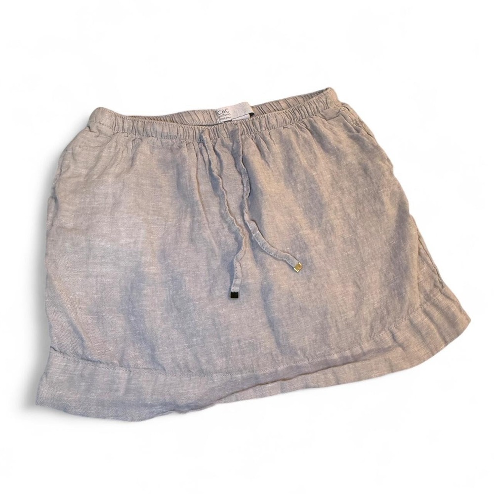 C&C California light gray/beige linen mini skirt